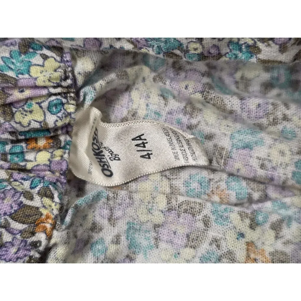 OshKosh Girls 4T Floral Jumpsuit Romper Linen Cottagecore Elastic Waist/Neck
